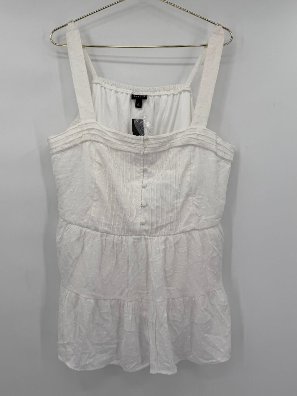 Torrid Plus White Swiss Dot Crinkle Gauze Tiered Pin Tuck Tank Babydoll 3X NWT